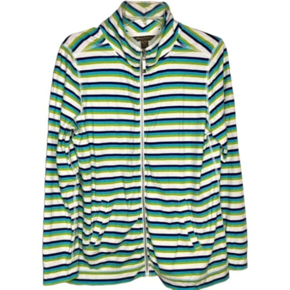 Tommy Bahama Striped Full Zip High Neck Jacket - Blue/Aqua/Green/White - XL - Picture 1 of 8
